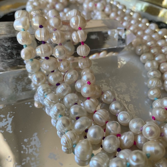 Baby Blue Knotted Freshwater Pearl Necklace - Picture 7 of 11